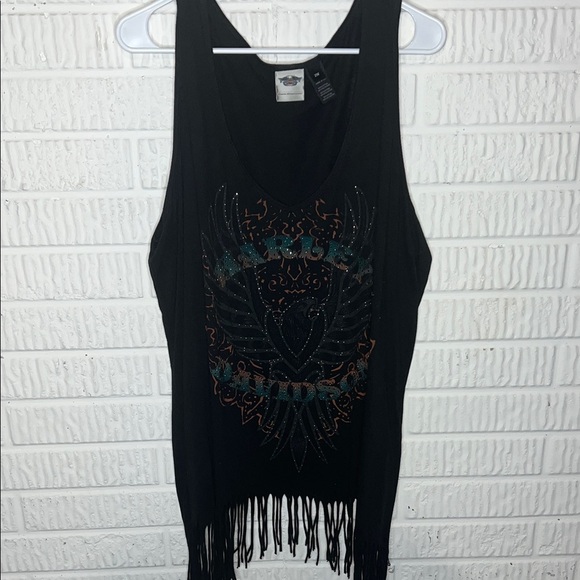 Harley Davidson Black Fringe Tank Top - Picture 1 of 4
